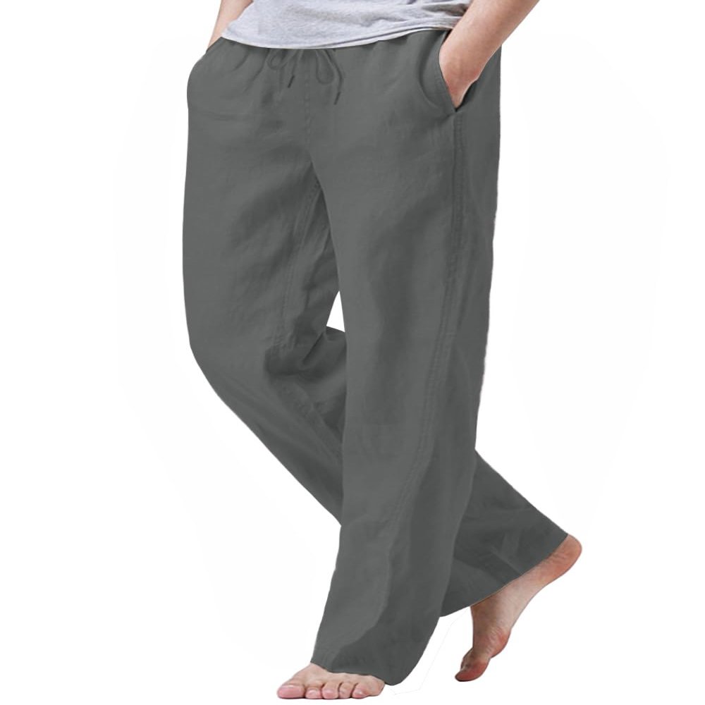 iWoo Mens Casual Linen Pants Yoga Pants 2025 Summer Travel Beach Elastic Drawstring Waist Pajama Pant Baggy Pj Grey M