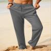iWoo Mens Casual Linen Pants Yoga Pants 2025 Summer Travel Beach Elastic Drawstring Waist Pajama Pant Baggy Pj Grey M view 2