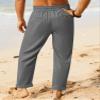 iWoo Mens Casual Linen Pants Yoga Pants 2025 Summer Travel Beach Elastic Drawstring Waist Pajama Pant Baggy Pj Grey M view 3