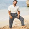 iWoo Mens Casual Linen Pants Yoga Pants 2025 Summer Travel Beach Elastic Drawstring Waist Pajama Pant Baggy Pj Grey M view 4