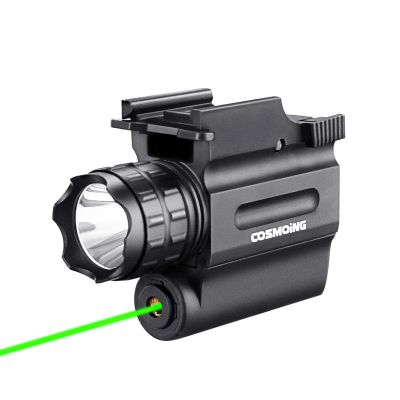 COSMOING Rail Mounted Pistol Green Laser Light Combo (Laser Sight Combo) & 600 Lumen Strobe Pistol Flashlight Rail Mount Gun Flashlight with Quick Release for Pistols Handguns,Gun Light,Pistol,Rifles