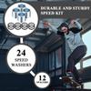 36 Pieces Bearing Spacers and Washers Skateboard Hardware Kit for Most Skateboard Trucks and Longboards (24 Washers, 12 Spacers) view 2