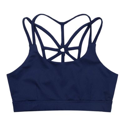 Aislor Kids Girls Solid Spaghetti Straps Tanks Criss Cross Back Sports Bra Dance Ballet Gym Crop Tops Navy_Blue 3-4Years