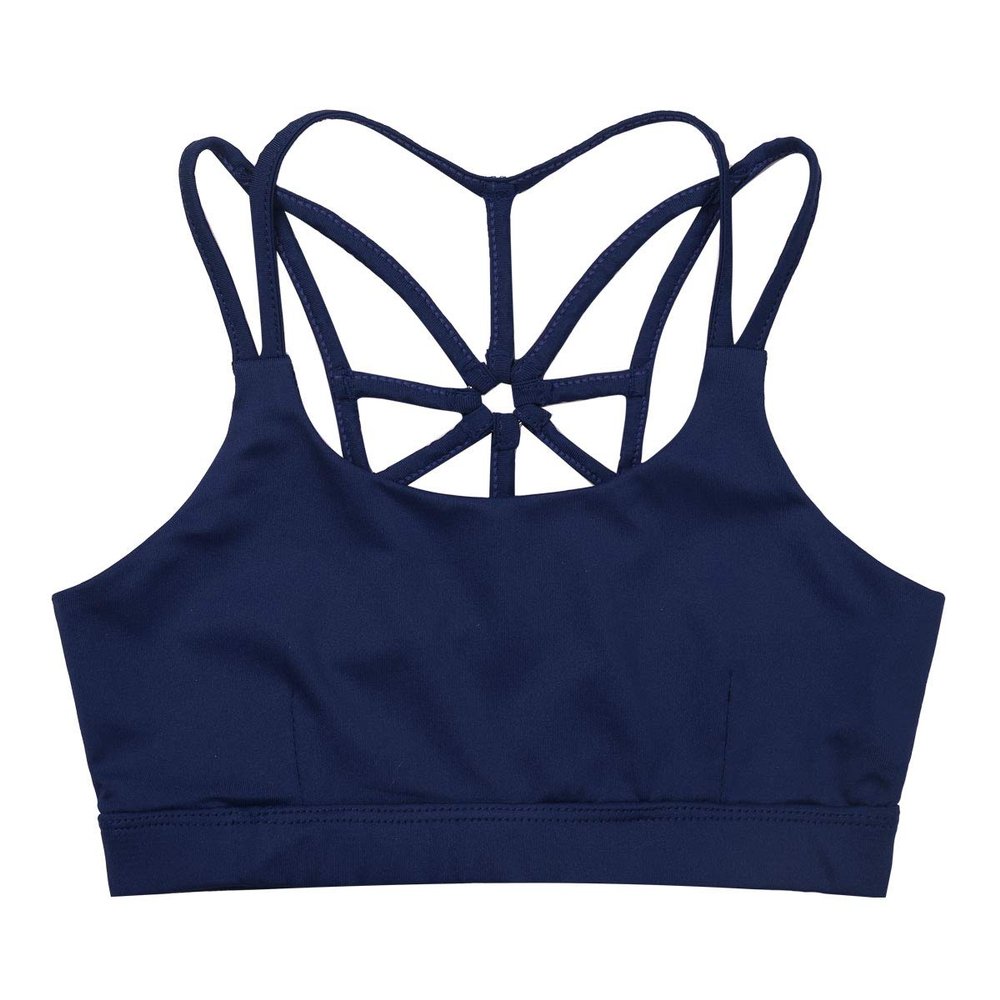 Aislor Kids Girls Solid Spaghetti Straps Tanks Criss Cross Back Sports Bra Dance Ballet Gym Crop Tops Navy_Blue 3-4Years