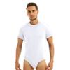 JEEYJOO Men's Solid One-Piece Press Button Crotch Leotard T-Shirts Bodysuit Pajamas White Type A Medium view 3