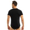 JEEYJOO Men's Solid One-Piece Press Button Crotch Leotard T-Shirts Bodysuit Pajamas Black Type A X-Large view 3