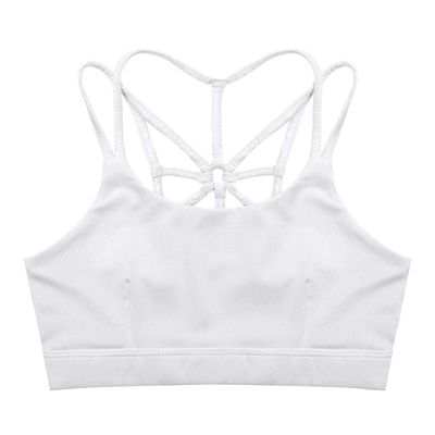 Aislor Kids Girls Solid Spaghetti Straps Tanks Criss Cross Back Sports Bra Dance Ballet Gym Crop Tops Ivory 3-4Years