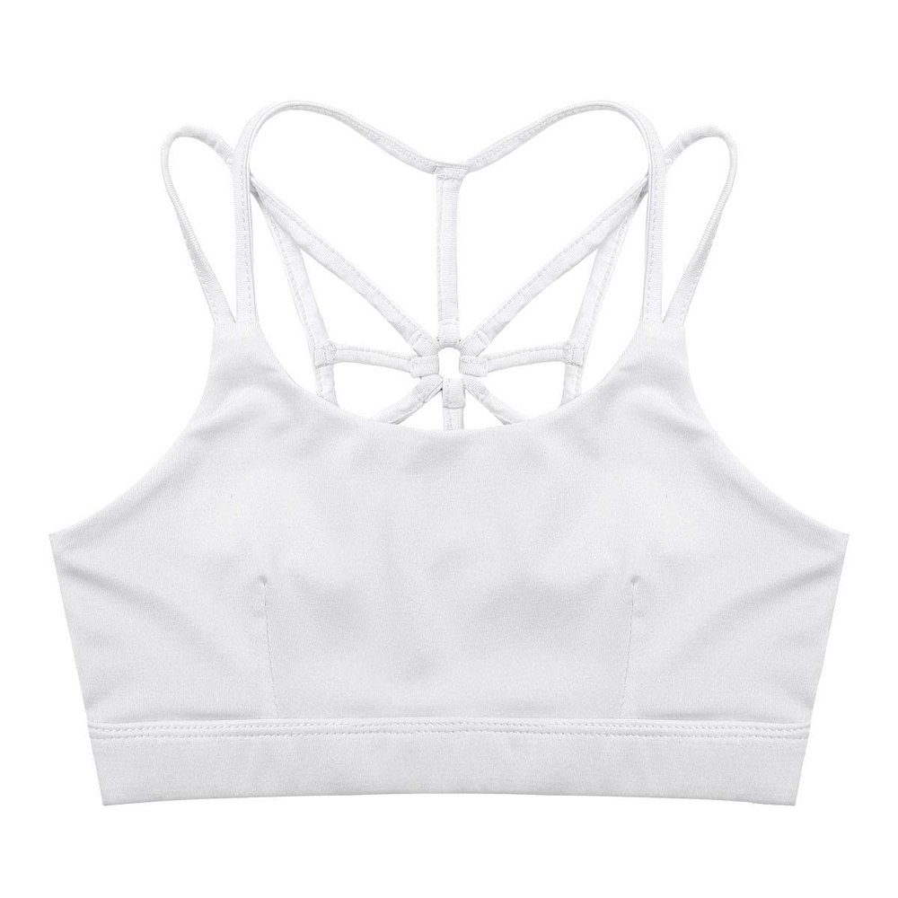 Aislor Kids Girls Solid Spaghetti Straps Tanks Criss Cross Back Sports Bra Dance Ballet Gym Crop Tops Ivory 3-4Years