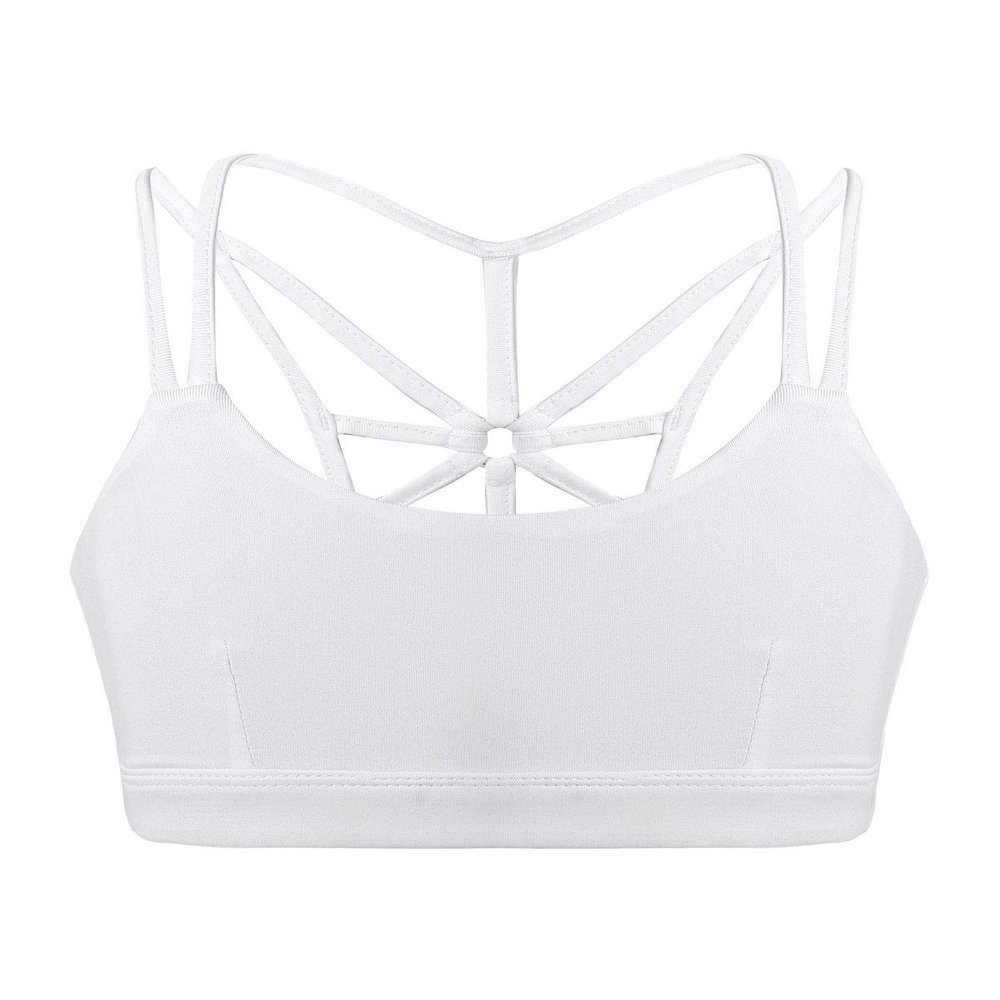 ranrann Kids Girls Active Sports Bra Ballet Dance Crop Top Strappy Training Bras Soft Wireless Underwear Active Vest Top Ivory 3-4
