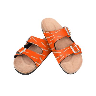 FOCO Miami Dolphins NFL Womens Mini Print Double Buckle Sandal - M (7-8)