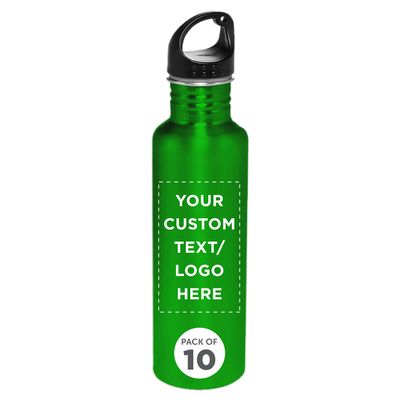 DISCOUNT PROMOS Custom Stainless Steel Water Bottles 26 oz. Set of 10, Personalized Bulk Pack - Reusable, Leak Proof, Perfect for Gym, Hiking, Camping, Outdoor Sports - Green