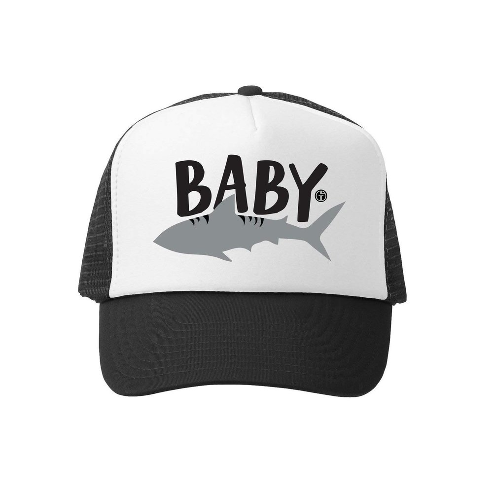 Grom Squad Kids Trucker Hat - Mesh Adjustable Baseball Cap for Boys & Girls - Baby, Infant, Toddler, School-Age Sizes (2-5yrs (Big), Baby Shark (Black & White)