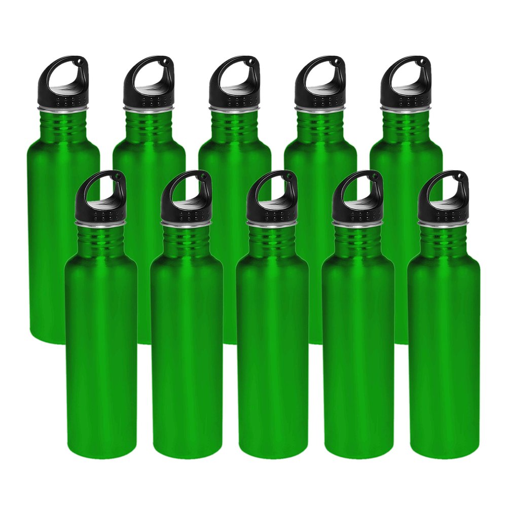 DISCOUNT PROMOS Stainless Steel Water Bottles 26 oz. Set of 10, Bulk Pack - Reusable, Leak Proof, Perfect for Gym, Hiking, Camping, Outdoor Sports - Green