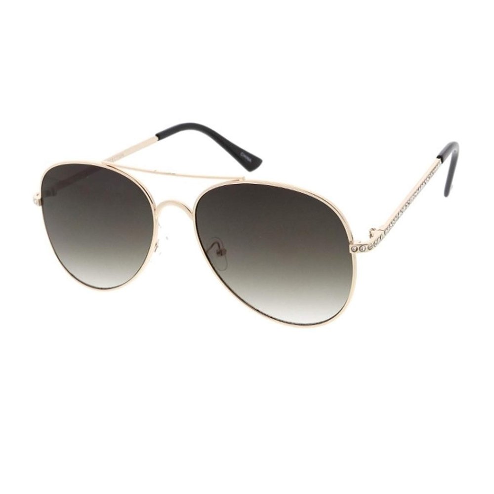 Frame & Optic Fashion Culture Unisex Bijou Crystal Embellished 60 mm Aviator Sunglasses (Gold)
