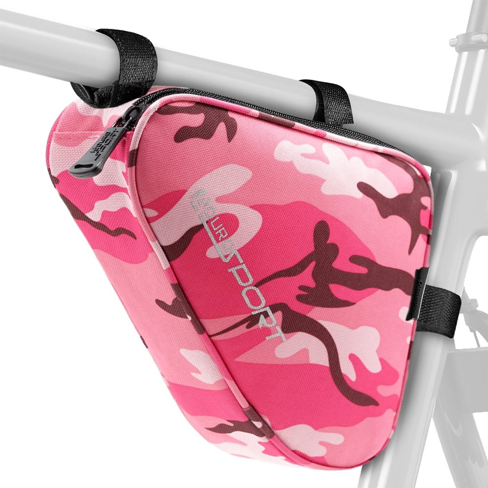 Aduro Sport Bicycle Bike Storage Bag Triangle Saddle Frame Pouch for Cycling (Pink Camo)