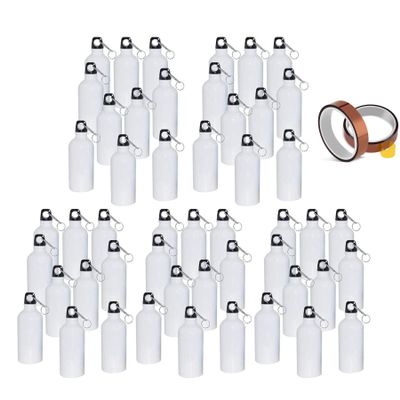 TECHTONGDA 50pcs 600ml Sublimation Aluminum Water Bottles Sports Water Bottle, Blank Coated Bottles with Safe Lock and 2 Rolls Heat Tape for Sublimation Heat Press Transfer Printing