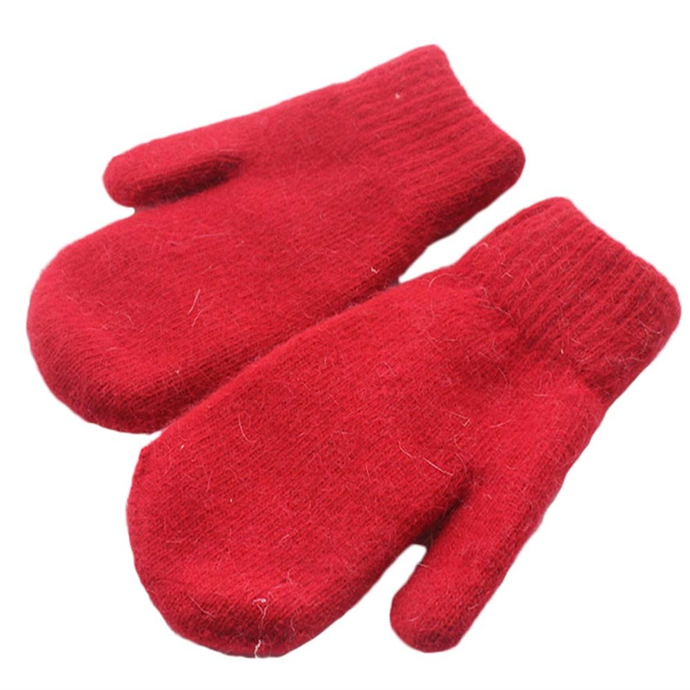 Chickle Adult Kids Winter Warm Thick Knitted Mitten Cashmere Mitten Red Small