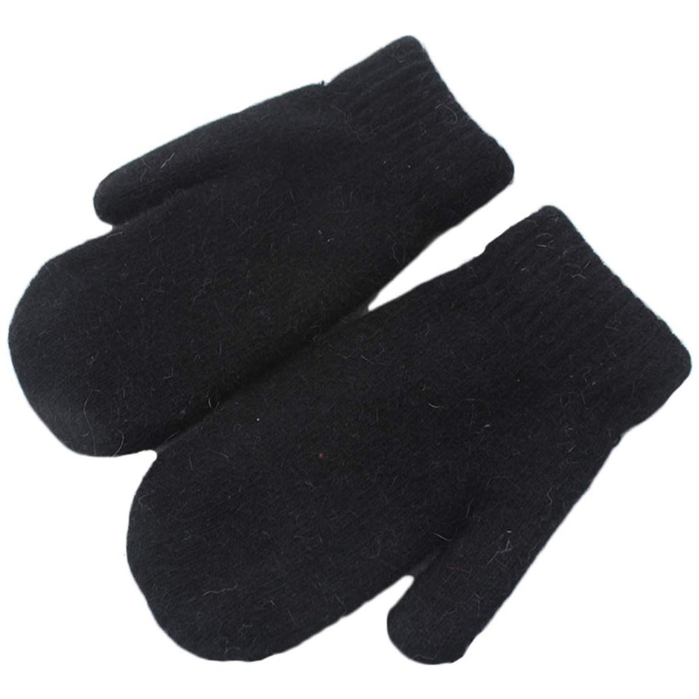 Chickle Adult Kids Winter Warm Thick Knitted Mitten Cashmere Mitten Black Large