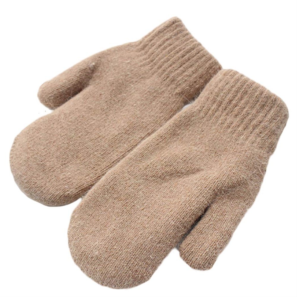 Chickle Adult Kids Winter Warm Thick Knitted Mitten Cashmere Mitten Khaki Large