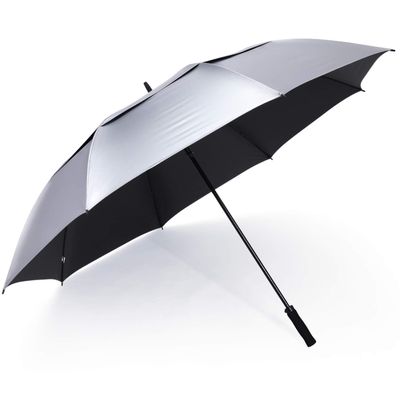 G4Free 72 Inch Huge Golf Umbrella UV Protection Auto Open Windproof Umbrella Oversized Extra Large Vented Double Canopy for Family (Silver/Black)
