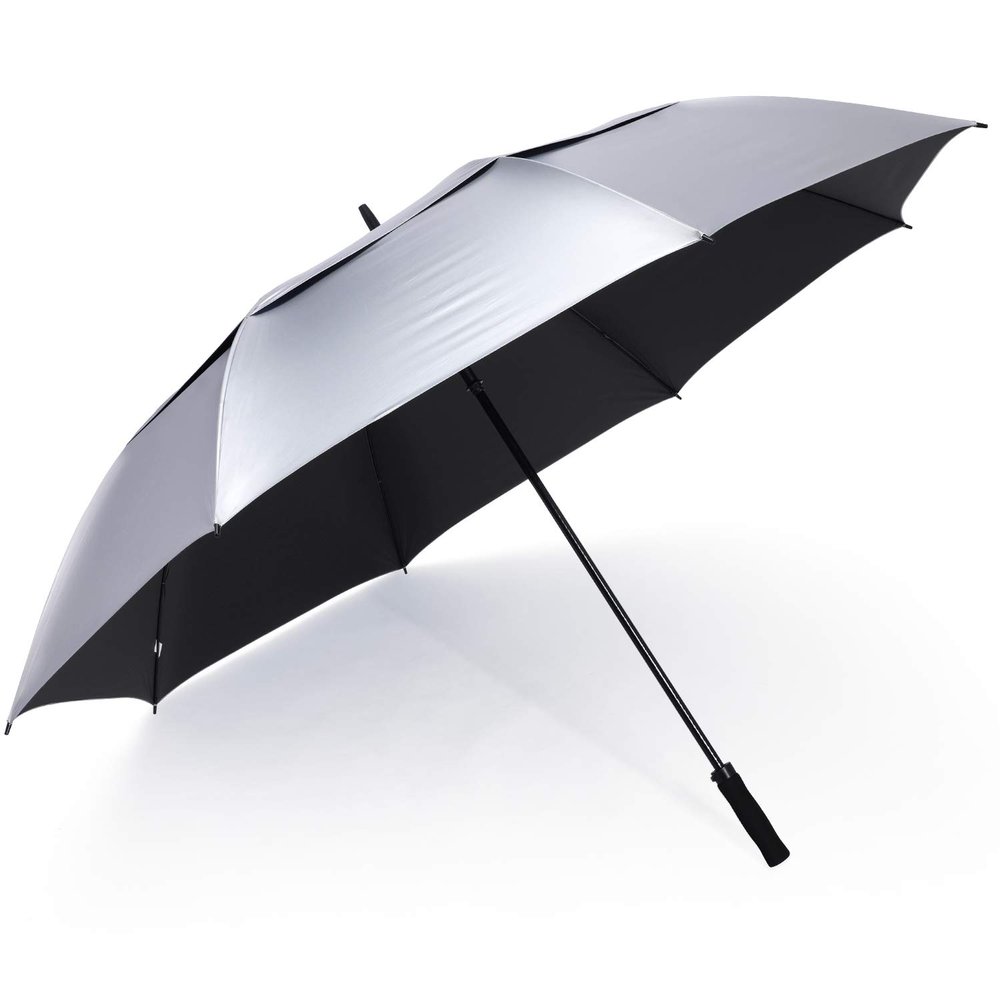 G4Free 72 Inch Huge Golf Umbrella UV Protection Auto Open Windproof Umbrella Oversized Extra Large Vented Double Canopy for Family (Silver/Black)