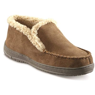 Guide Gear Burly II Mens Fuzzy Warm Cozy Moccasin Slippers Indoor Outdoor Bedroom House Shoes Sage 13D (Medium)