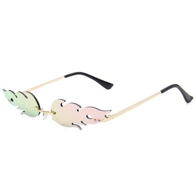 AMOYER Fire Flame Sunglasses Flame Rimless Sunglasses Unisex Rimless Wave Glasses Eyewear for Party