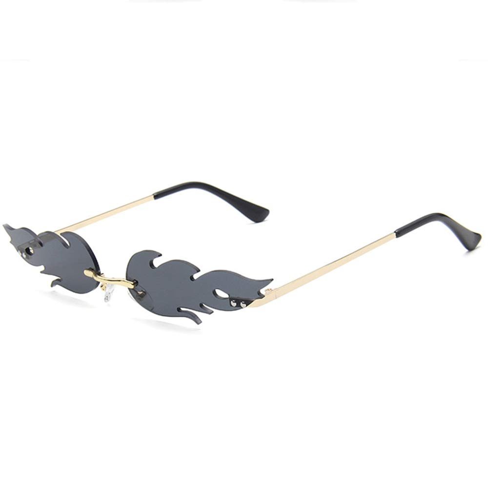 AMOYER Fire Flame Sunglasses Flame Rimless Sunglasses Unisex Rimless Wave Glasses Eyewear for Party