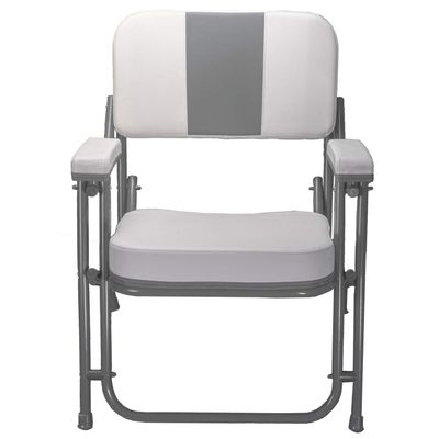 Pactrade Marine Folding Deck Chair Boat Seat (Grey Stripes) - UV Resistant Vinyl Anodized Aluminum - Portable Weather-Resistant Seating for Boating, Camping, and Other Outdoor Adventures