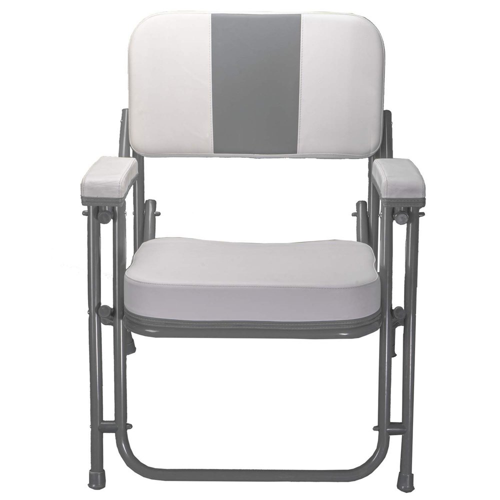 Pactrade Marine Folding Deck Chair Boat Seat (Grey Stripes) - UV Resistant Vinyl Anodized Aluminum - Portable Weather-Resistant Seating for Boating, Camping, and Other Outdoor Adventures