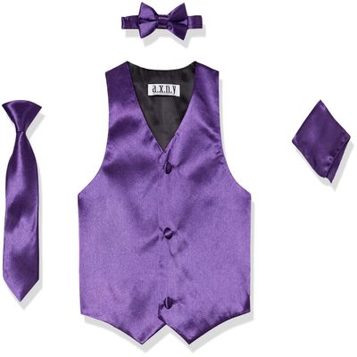 4 Piece Formal Vest Set Combo with Tuxedo Vest, Tie, Bow Tie, and Handkerchief