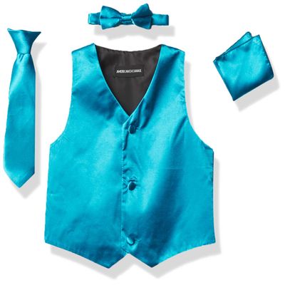 a.x.n.y 4 Piece Formal Vest Set Combo with Tuxedo Vest, Tie, Bow Tie, and Handkerchief Turquoise