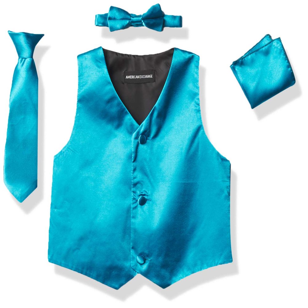 a.x.n.y 4 Piece Formal Vest Set Combo with Tuxedo Vest, Tie, Bow Tie, and Handkerchief Turquoise