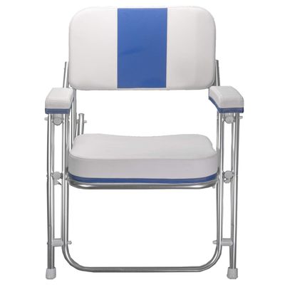 Pactrade Marine Folding Deck Chair Boat Seat (Blue Stripes) - UV Resistant Vinyl Anodized Aluminum - Portable Weather-Resistant Seating for Boating, Camping, and Other Outdoor Adventures