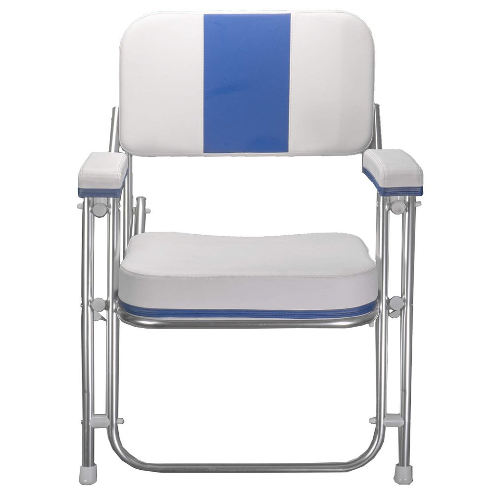 Pactrade Marine Folding Deck Chair Boat Seat (Blue Stripes) - UV Resistant Vinyl Anodized Aluminum - Portable Weather-Resistant Seating for Boating, Camping, and Other Outdoor Adventures