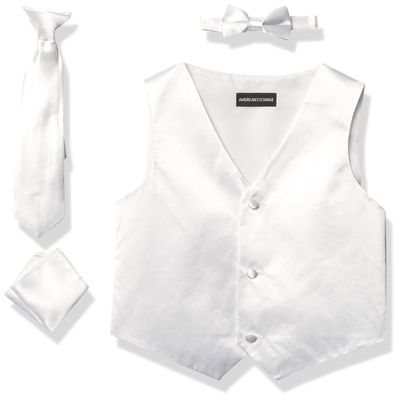 4 Piece Formal Vest Set Combo with Tuxedo Vest, Tie, Bow Tie, and Handkerchief