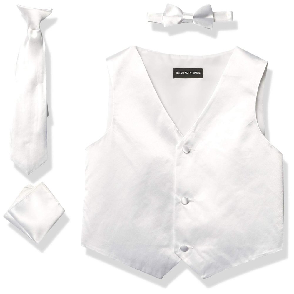 4 Piece Formal Vest Set Combo with Tuxedo Vest, Tie, Bow Tie, and Handkerchief