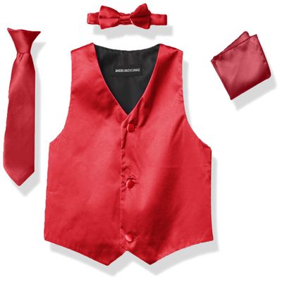 4 Piece Formal Vest Set Combo with Tuxedo Vest, Tie, Bow Tie, and Handkerchief