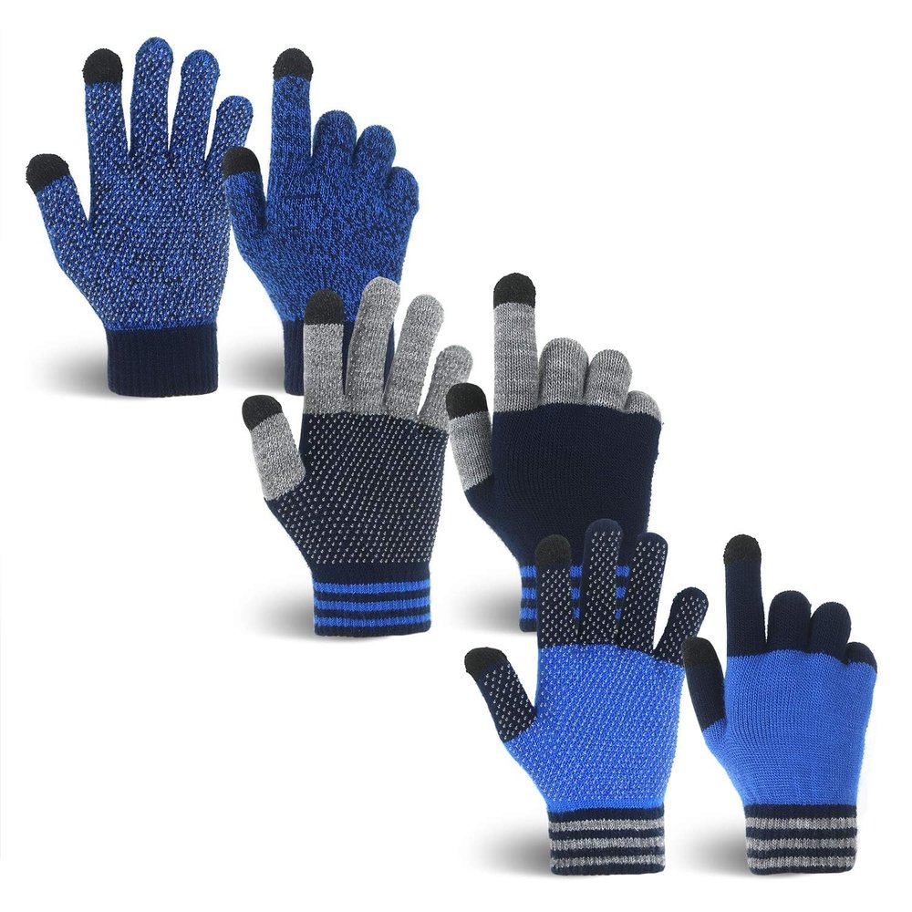 MIG4U Kid's Winter Warm Magic Gloves Stretch Gripper Knitted Gloves for Children Teens Boys or Girls 3 Pairs,size S