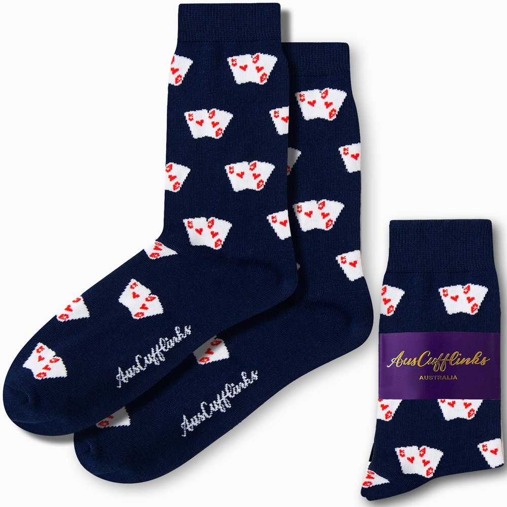 AUSCUFFLINKS Poker Socks For Him | Cards Fun Socks Gift for Her | Gambler Happy Gift Socks Quirky Novelty Present for Dad | Socks for Mum (POKER) One Size