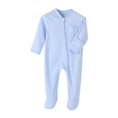 GLEAMING GRAIN Baby Boys Sleep and Play Blue 3 Months Baby Cotton Sleeper Zip Front Footed Pajamas Blue 0-3 Months