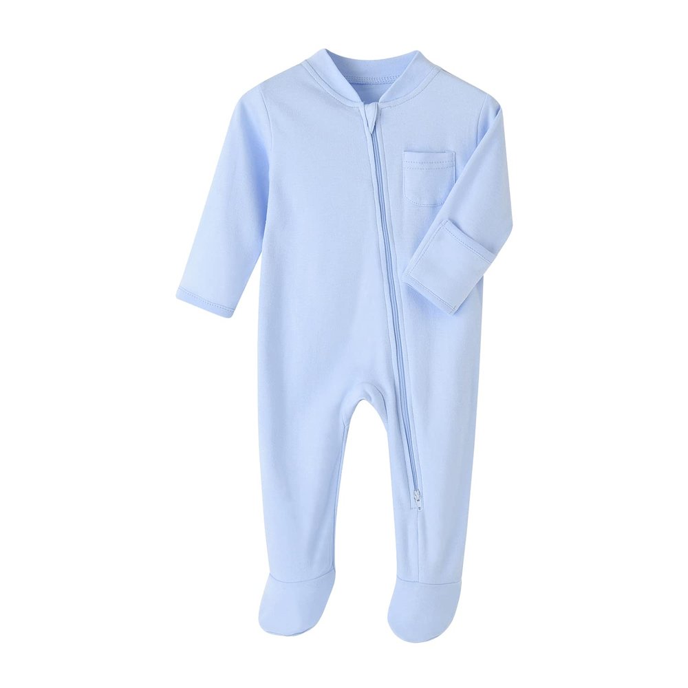 GLEAMING GRAIN Baby Boys Sleep and Play Blue 3 Months Baby Cotton Sleeper Zip Front Footed Pajamas Blue 0-3 Months