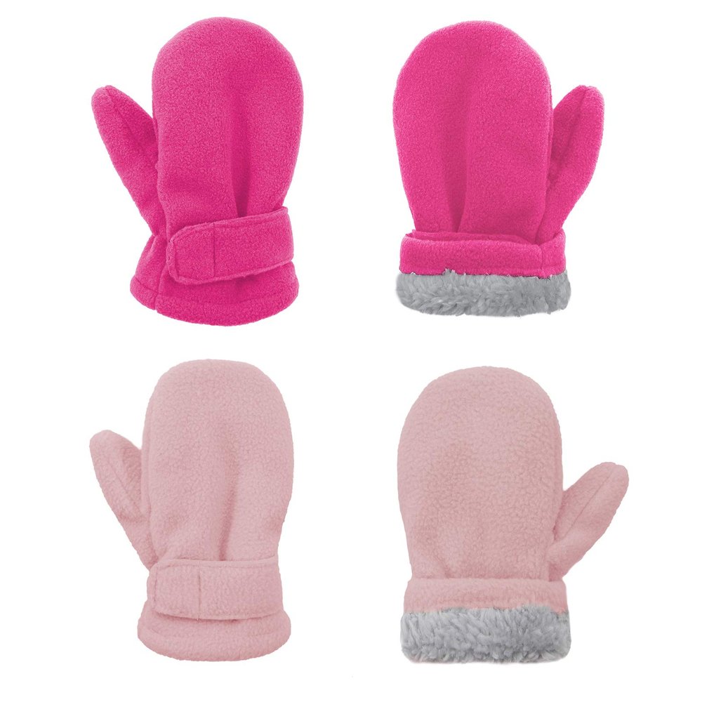 American Trends 2 Pairs Toddler Mittens Unisex Lined Fleece Gloves Winter Warm kids Mitten for Baby Boys and Girls, Rose Red&pink, L(Fits 2-4 years)