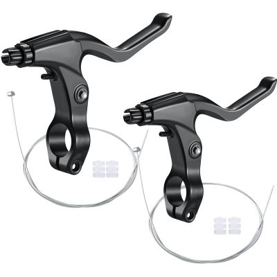 Boao 2 Pieces Mountain Bike Brake Aluminum Alloy Brake Handles with 3 Finger Design 2.2 cm Diameter and Bike Brake Cables Wires for Most Bicycles, Road Bikes