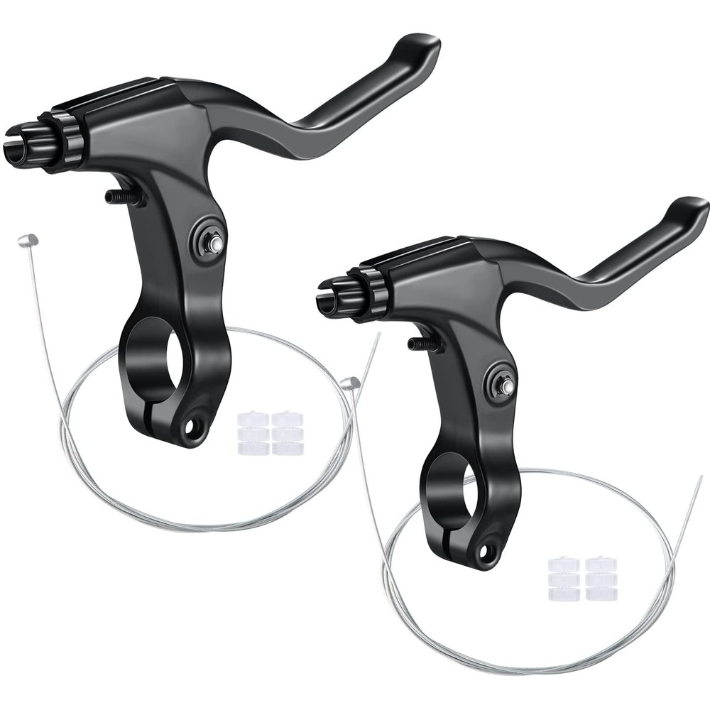 Boao 2 Pieces Mountain Bike Brake Aluminum Alloy Brake Handles with 3 Finger Design 2.2 cm Diameter and Bike Brake Cables Wires for Most Bicycles, Road Bikes