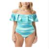 Vince Camuto Mediterranean Sea Stripe Ruffle Off-The-Shoulder One-Piece Azure 6 view 1