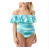 Vince Camuto Mediterranean Sea Stripe Ruffle Off-The-Shoulder One-Piece Azure 6 view 2