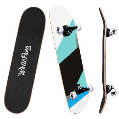 WhiteFang Skateboards for Beginners, Complete Skateboard 31 x 7.88, 7 Layer Canadian Maple Double Kick Concave Standard and Tricks Skateboards for Kids and Beginners (Simple Color)
