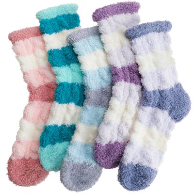 Anlisim Fuzzy Socks for Women, Soft Comfy Cozy Fluffy Thick Winter Warm Fleece Slipper Socks (5-9, Wide Stripe)