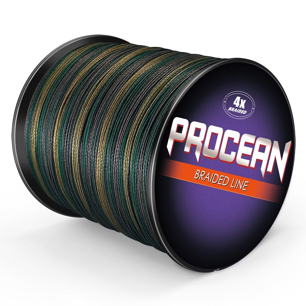 Procean 100% PE 4 & 8 Strands Braided Fishing Line, 6-300 LB Sensitive Braided Lines, Super Performance and Cost-Effective (Camo Green, 15LB(6.8Kg) 0.18mm-328Yds)